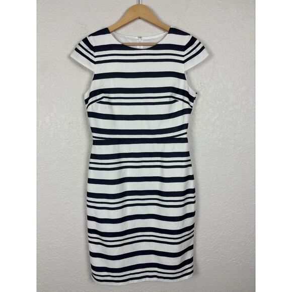 J Crew Suiting‎ Womens Dress Sz 4 Blue White Striped Career Office Work Nautical - Picture 1 of 7